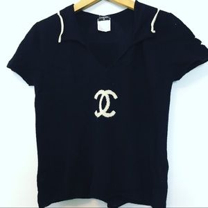 SOLD Chanel Vintage cropped cashmere sweater LOGO